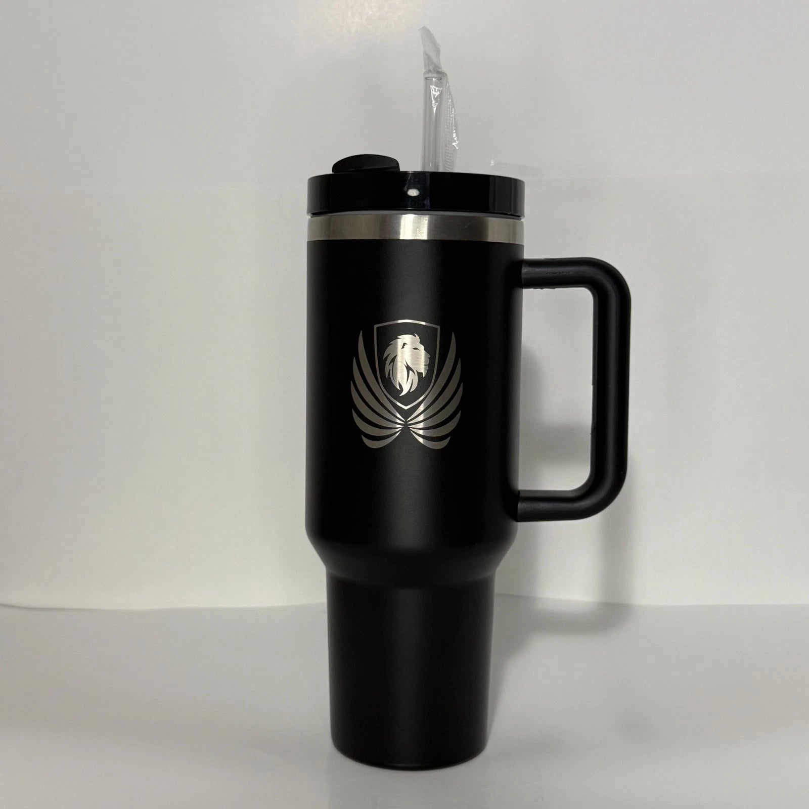 40oz Insulated Travel Tumbler with Handle & Straw Lid – Black