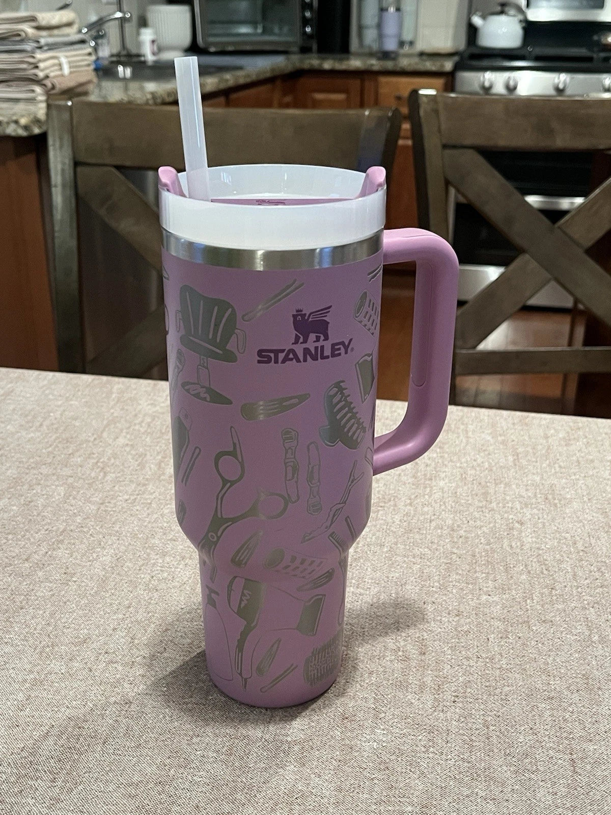 Stanley 40oz Purple & White Vacuum Insulated Tumbler with Handle, Lid & Straw