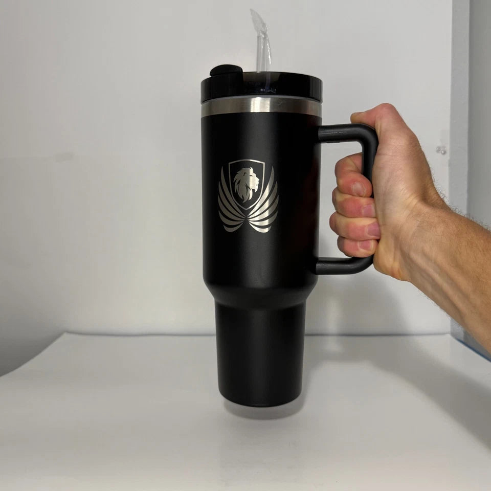 40oz Insulated Travel Tumbler with Handle & Straw Lid – Black