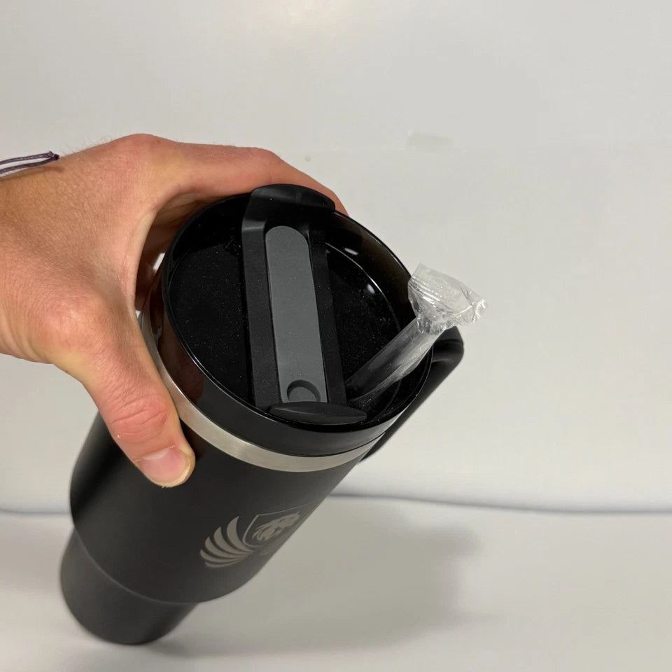 40oz Insulated Travel Tumbler with Handle & Straw Lid – Black