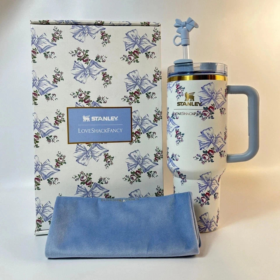 Stanley x LoveShackFancy 40oz Holiday Rosa Beaux Blue Tumbler Gift Box