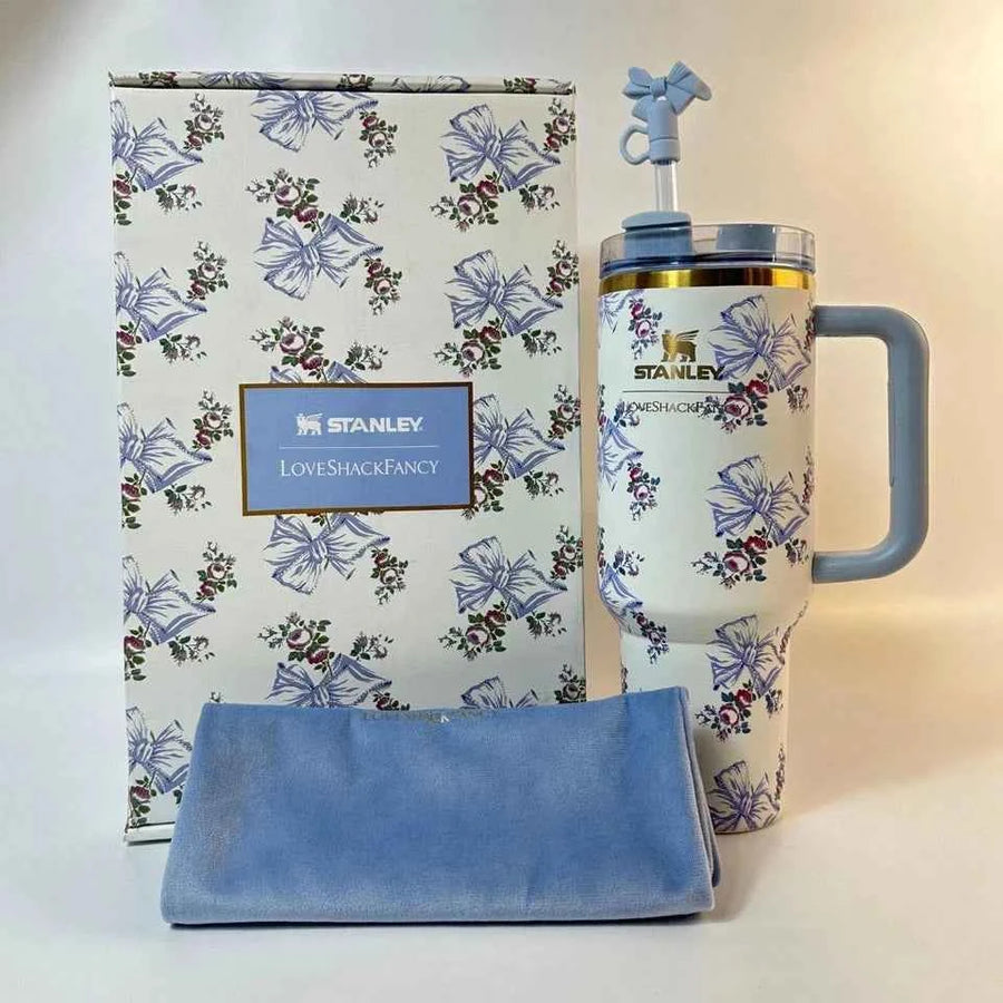 Stanley x LoveShackFancy 40oz Holiday Rosa Beaux Blue Tumbler Gift Box